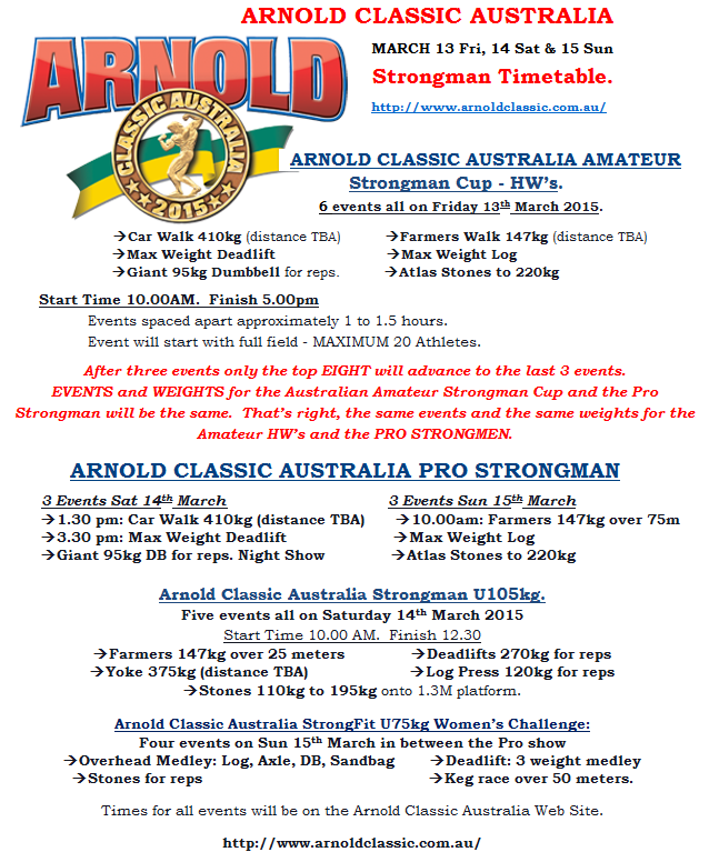 Event details for Arnold Amateur classic Strongman Cup in March 2015
